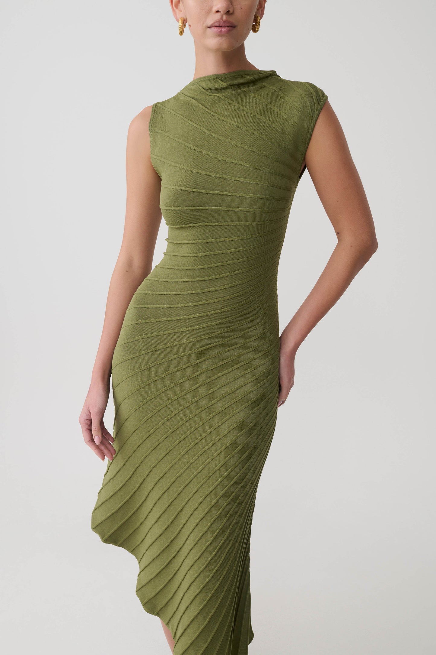 Milasandra Plissiertes Strickkleid - Oliv
