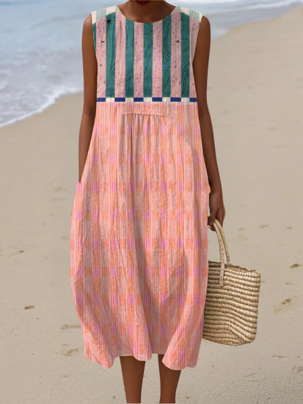 NINA |GESTRIPTES Pastell Sommer-Midi-Kleid