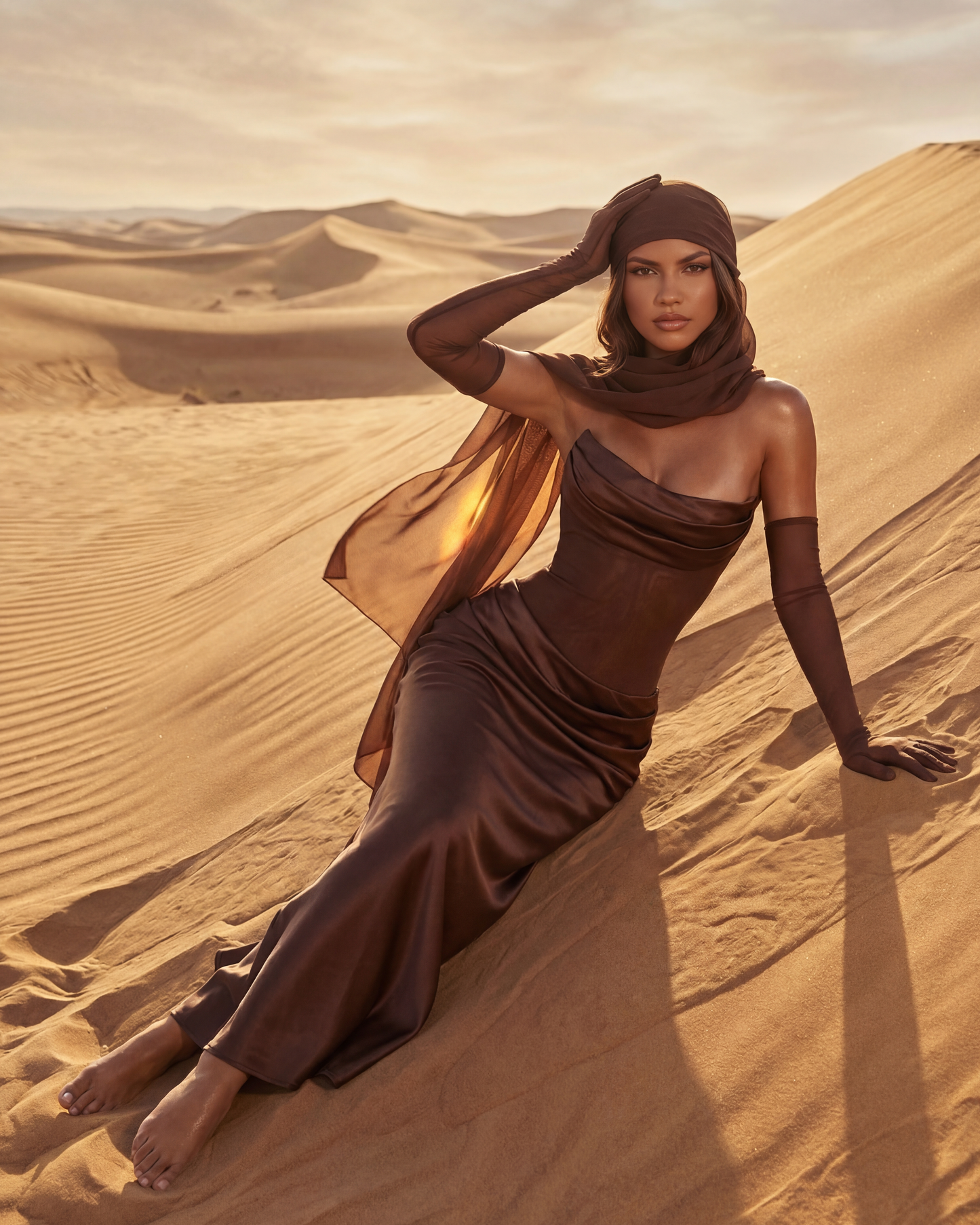 Satin langes Kleid mit drapiertem Ausschnitt
