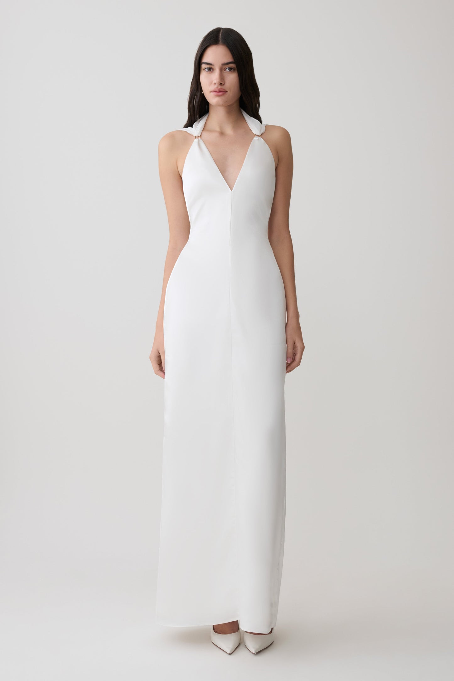 Myla Draped Shoulders Satin Maxi Kleid - Weiß