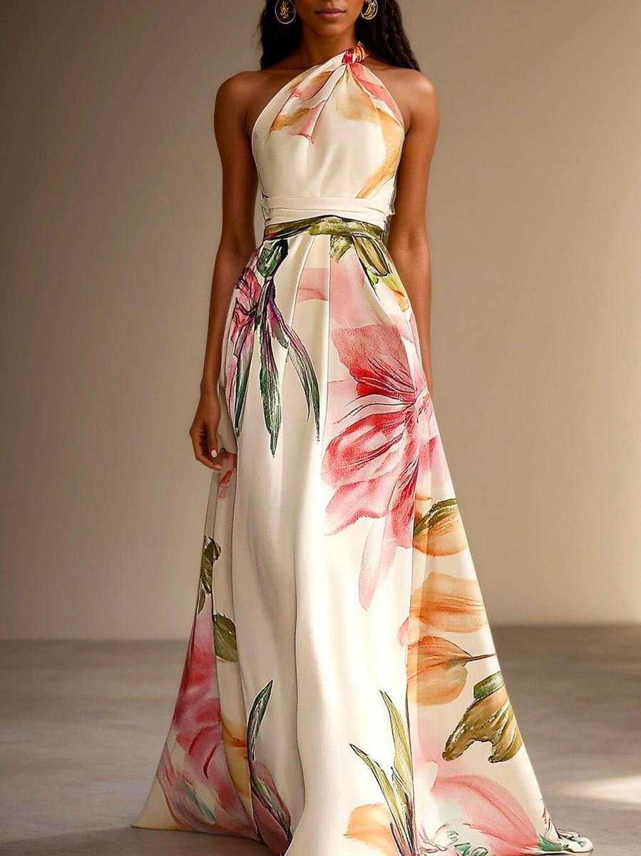 Spezial Halter Floral Print Maxi Kleid