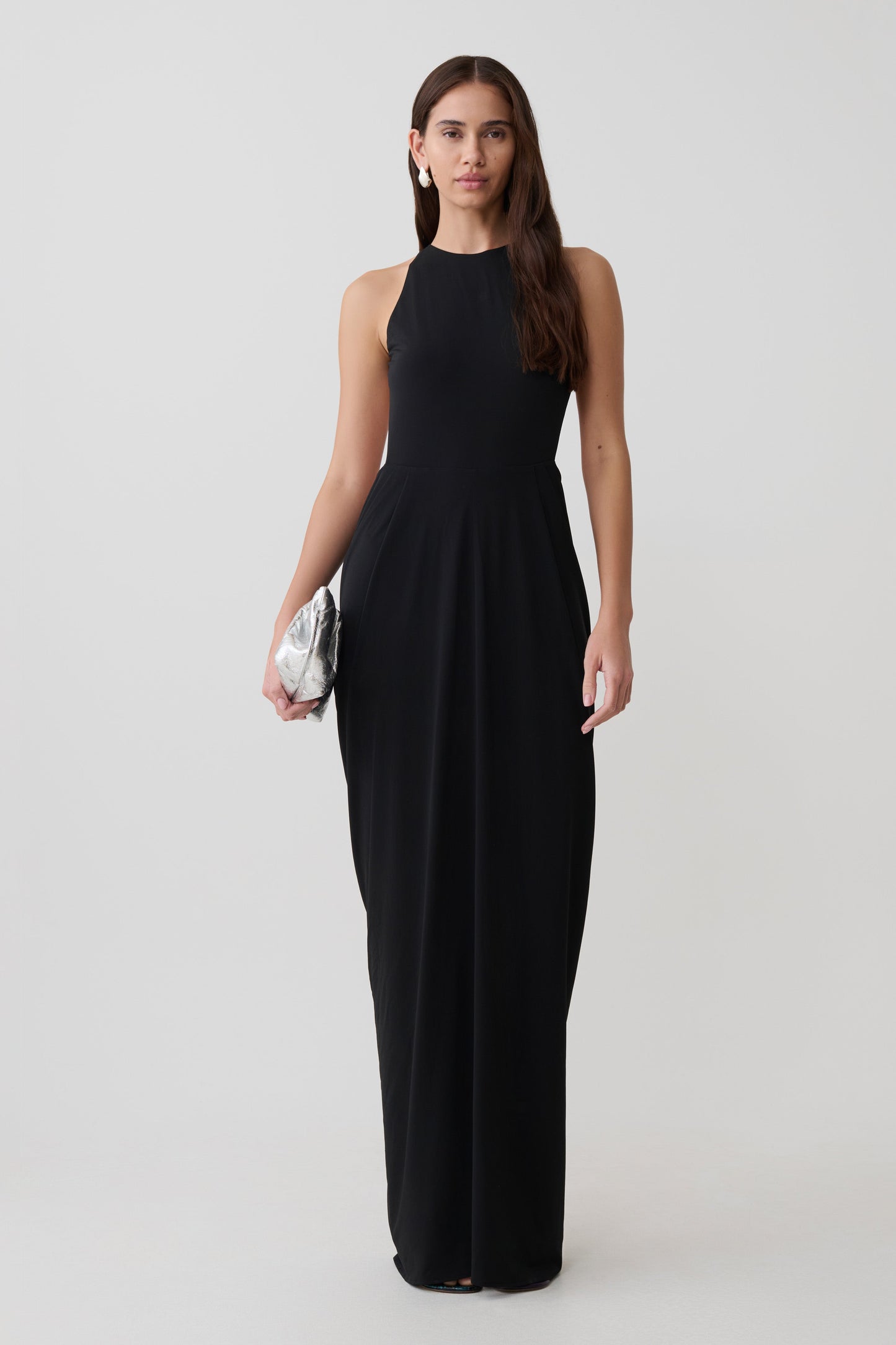 Bahari Low Back Halter Maxi Kleid - Schwarz
