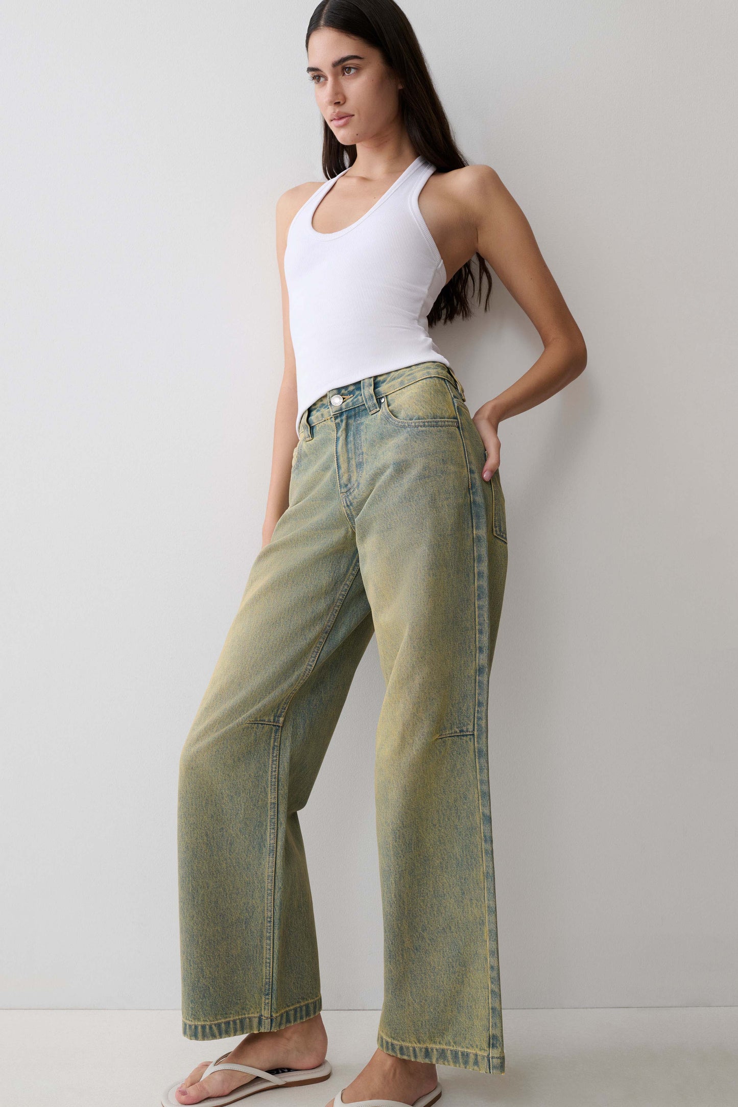 Joey Mid Rise Wide Leg Jeans - Grüner Waschung