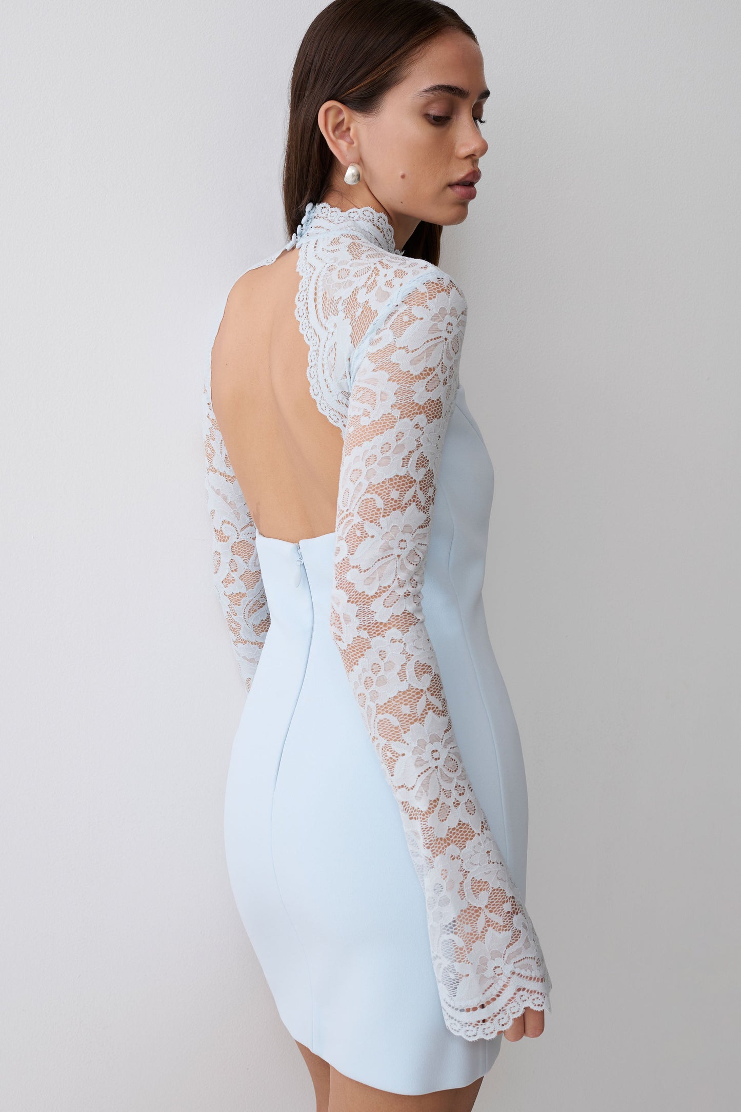 Aurelie Langärmliges Spitzen-Minikleid - Himmelblau
