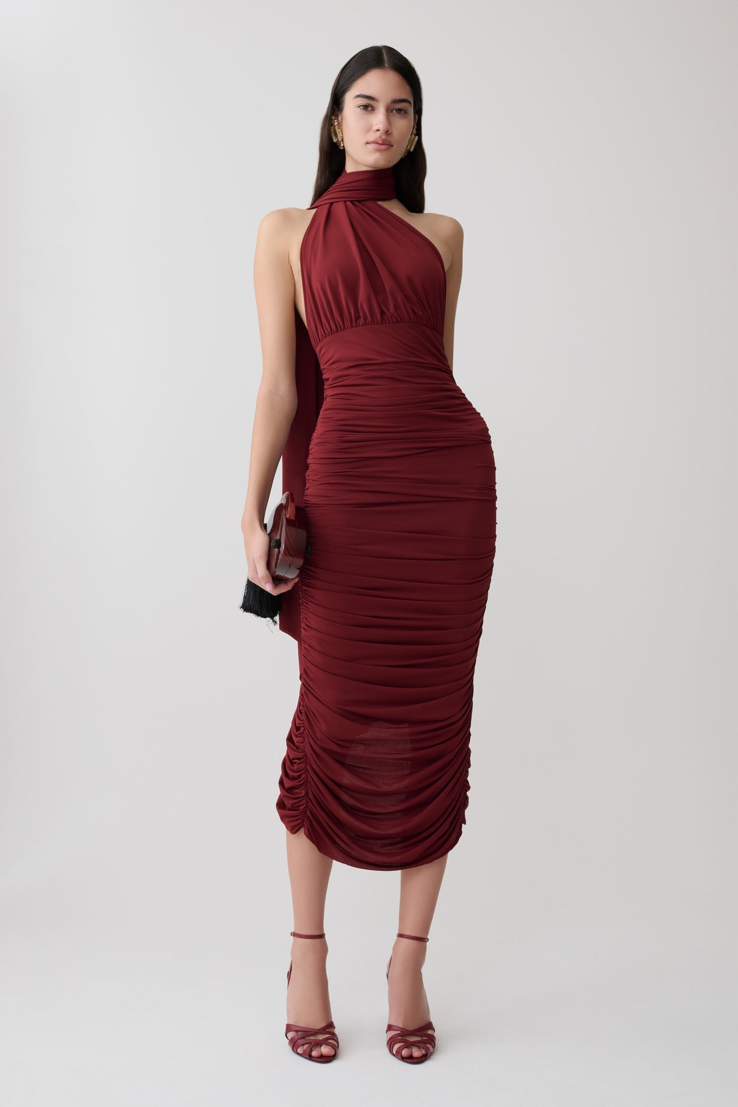 Giannie Draped Midi Kleid - Merlot