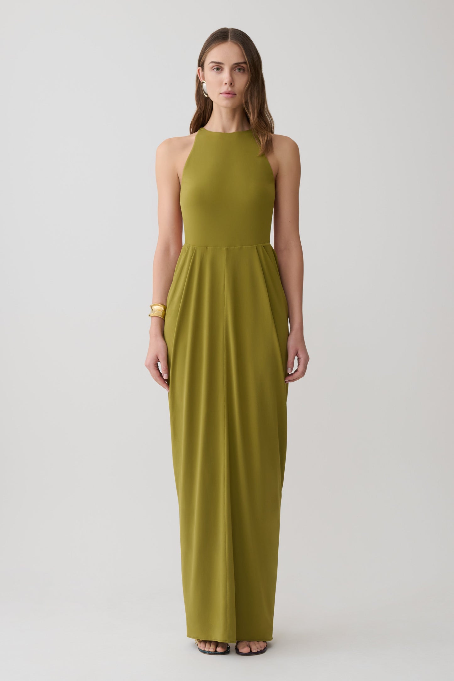 Bahari Low Back Halter Maxi Kleid - Vintage Olive