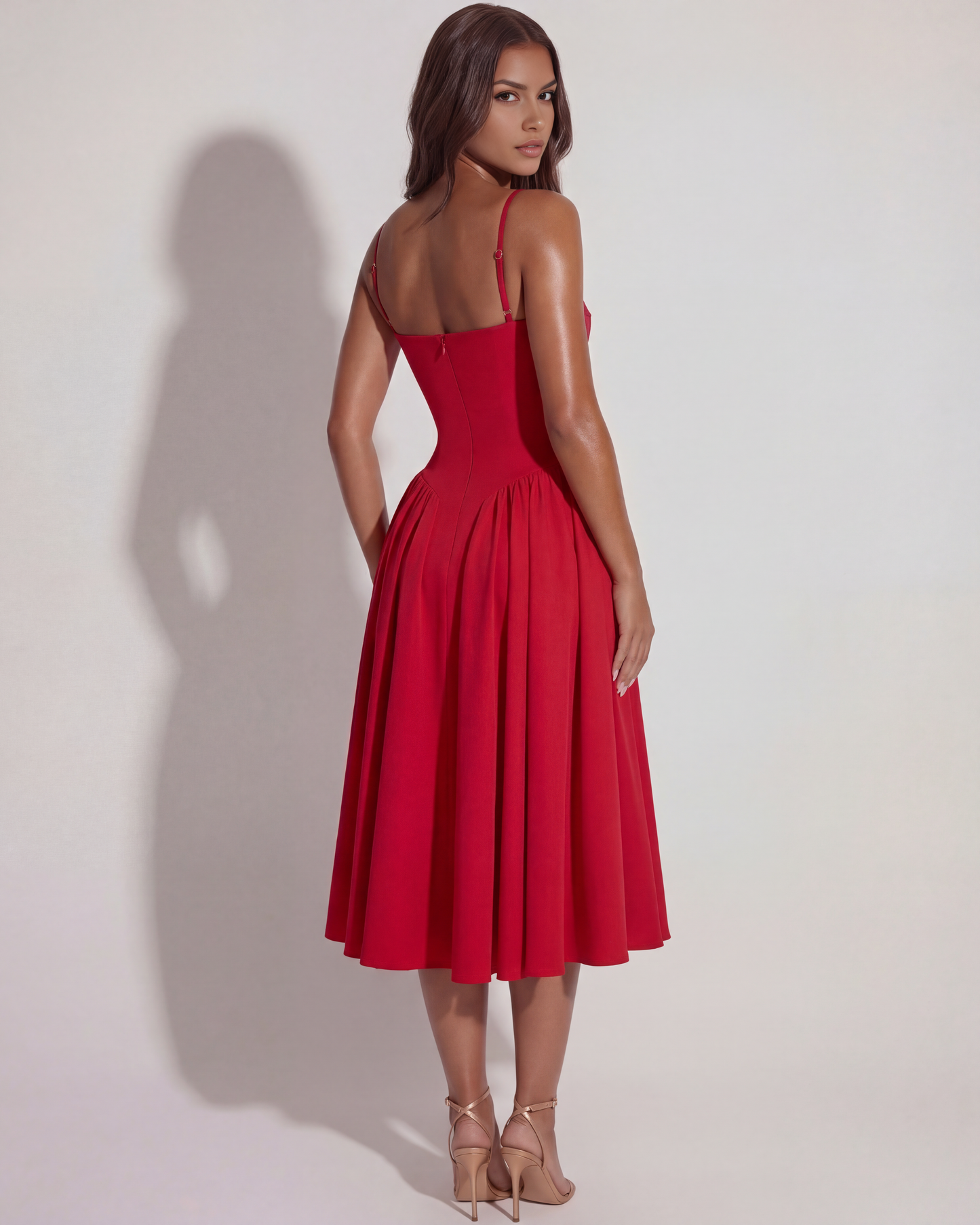 Midi-Kleid mit Korsett und fließendem Rock