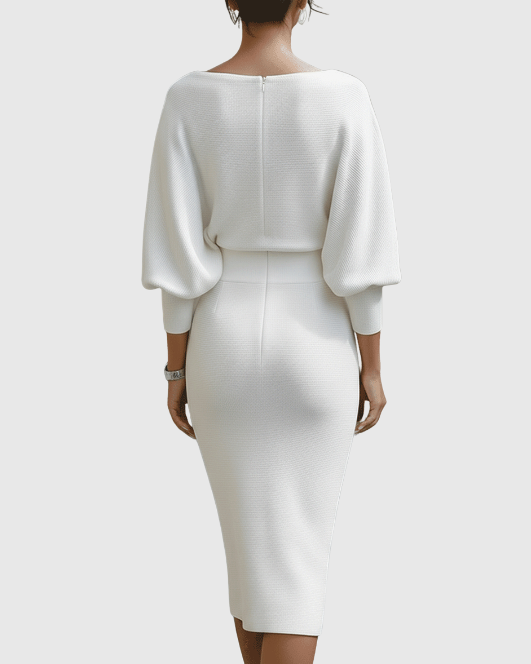 Ismeria | Weiß Drapiertes Midikleid mit Fledermausflügel