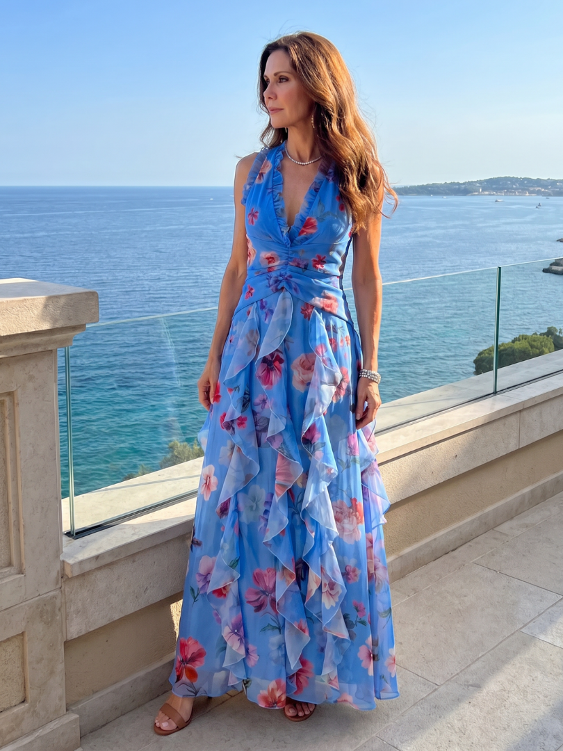 Nori | Halterneck Rüschentop Floral Maxi Kleid