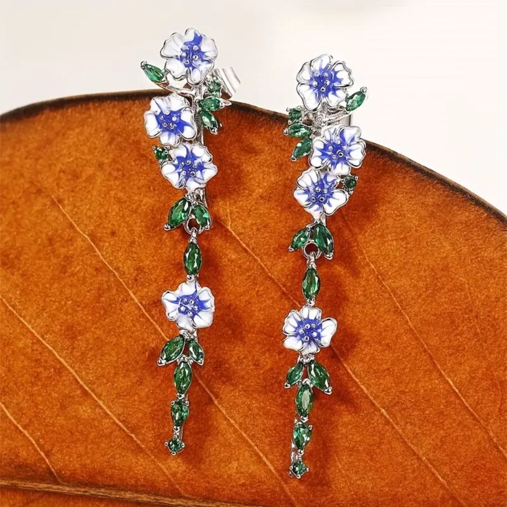 Blaue Blumen Ketten Ohrringe Paar