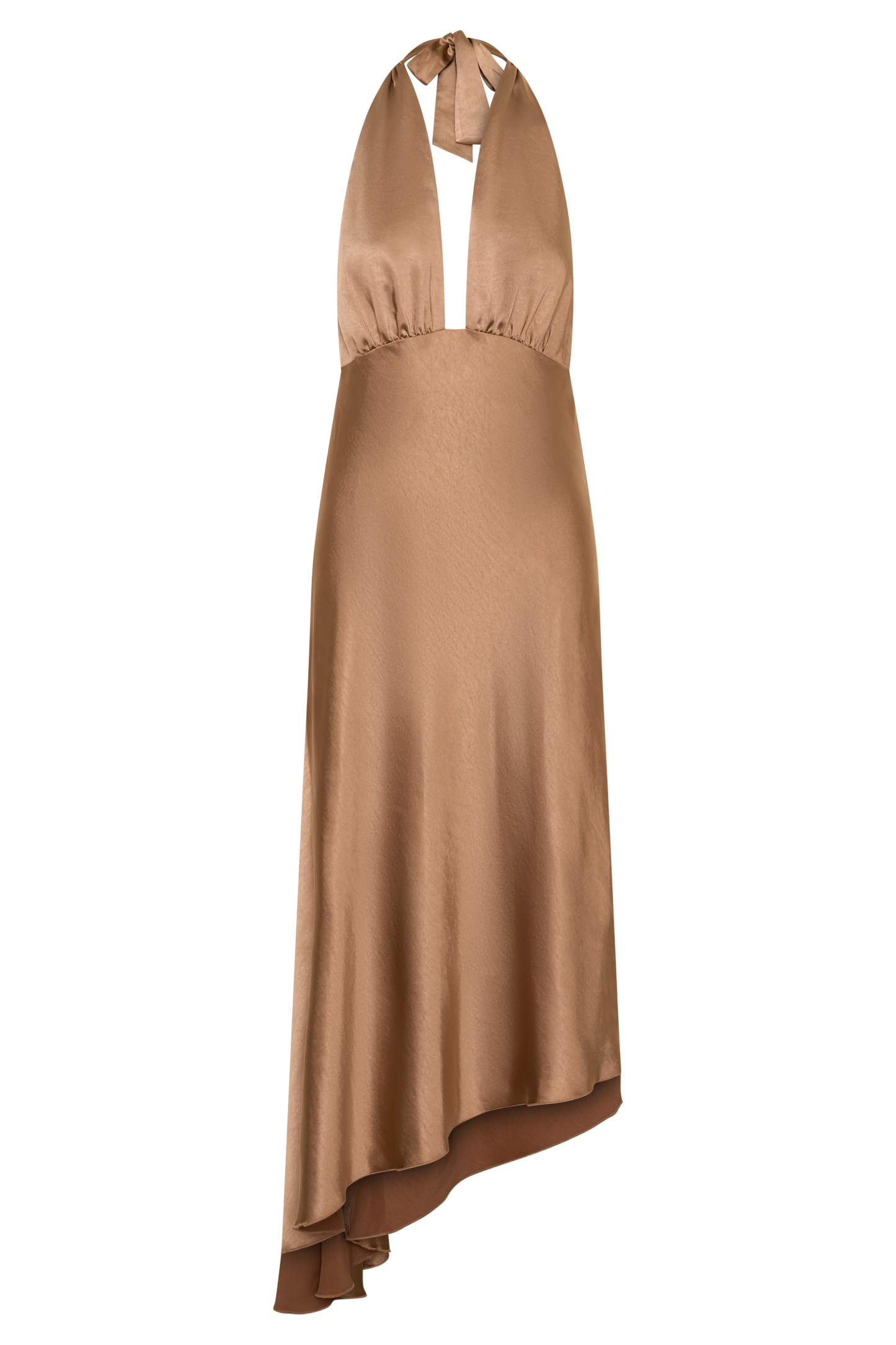 Adelie Asymmetrisches Saum Halter Midi Kleid - Cognac