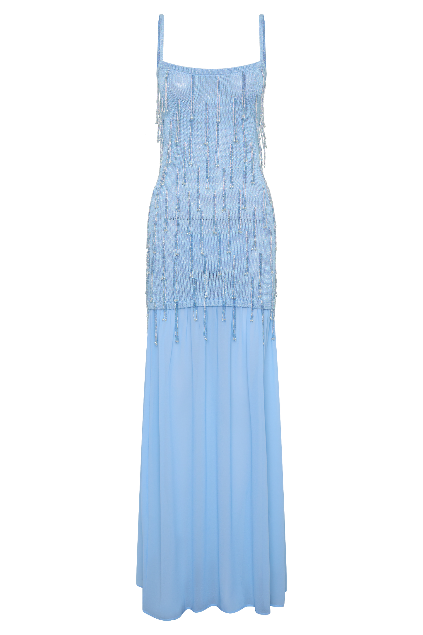 Belinda Perlenstrick- & Chiffon-Maxikleid - Hellblau