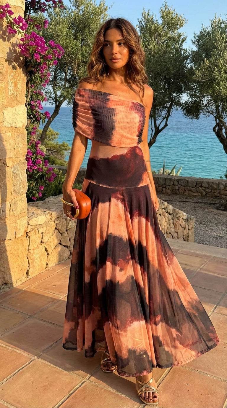 Kleid mit orange-braunem Druck