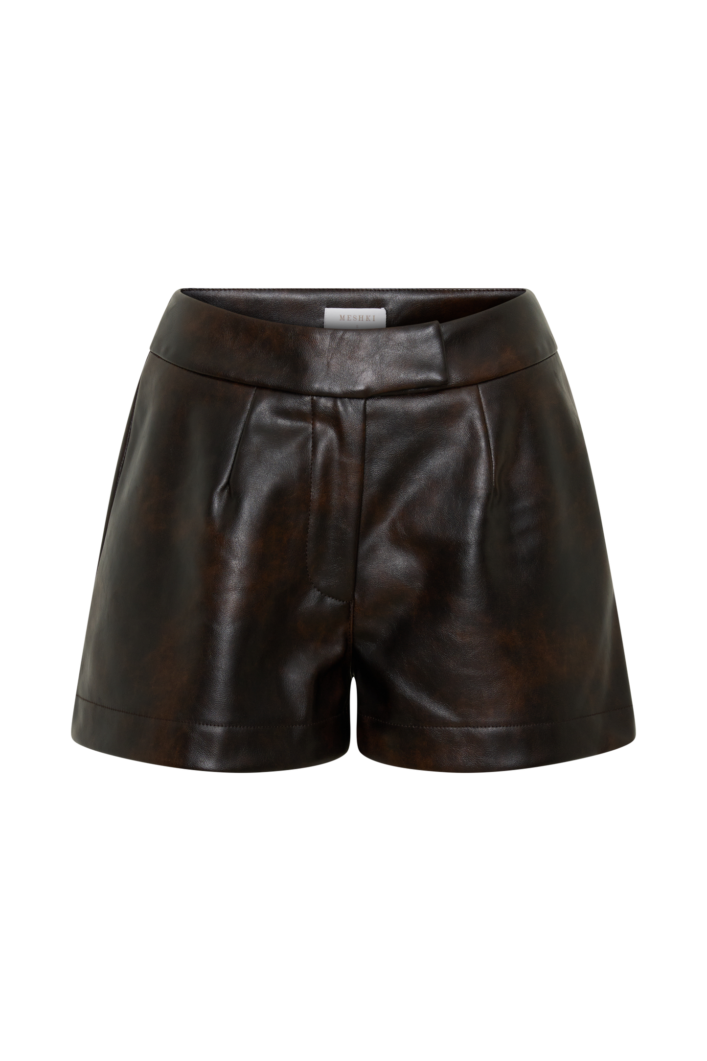 Adaline Kunstleder Hohe Taillen Shorts - Dunkle Schokolade