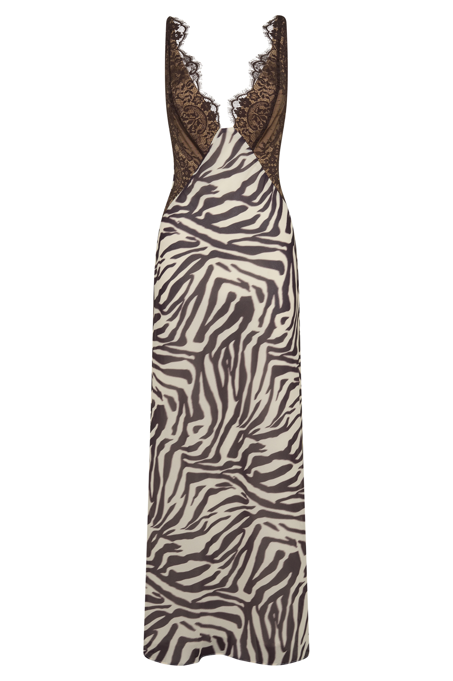 Angeline Spitzen- und Chiffon-Maxikleid - Abstrakter Zebra-Print