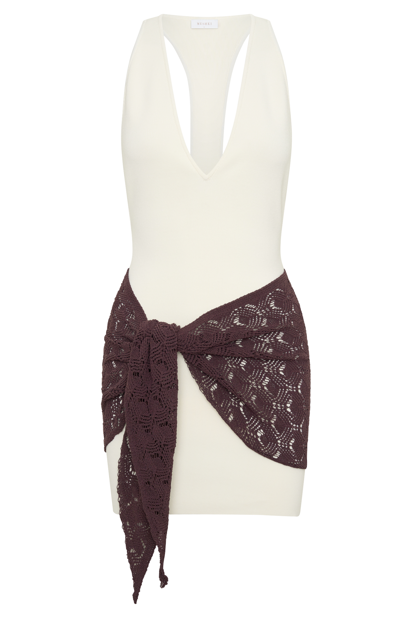 Mollie Mini-Kleid mit Häkel-Overlay - Weiß/Schokolade