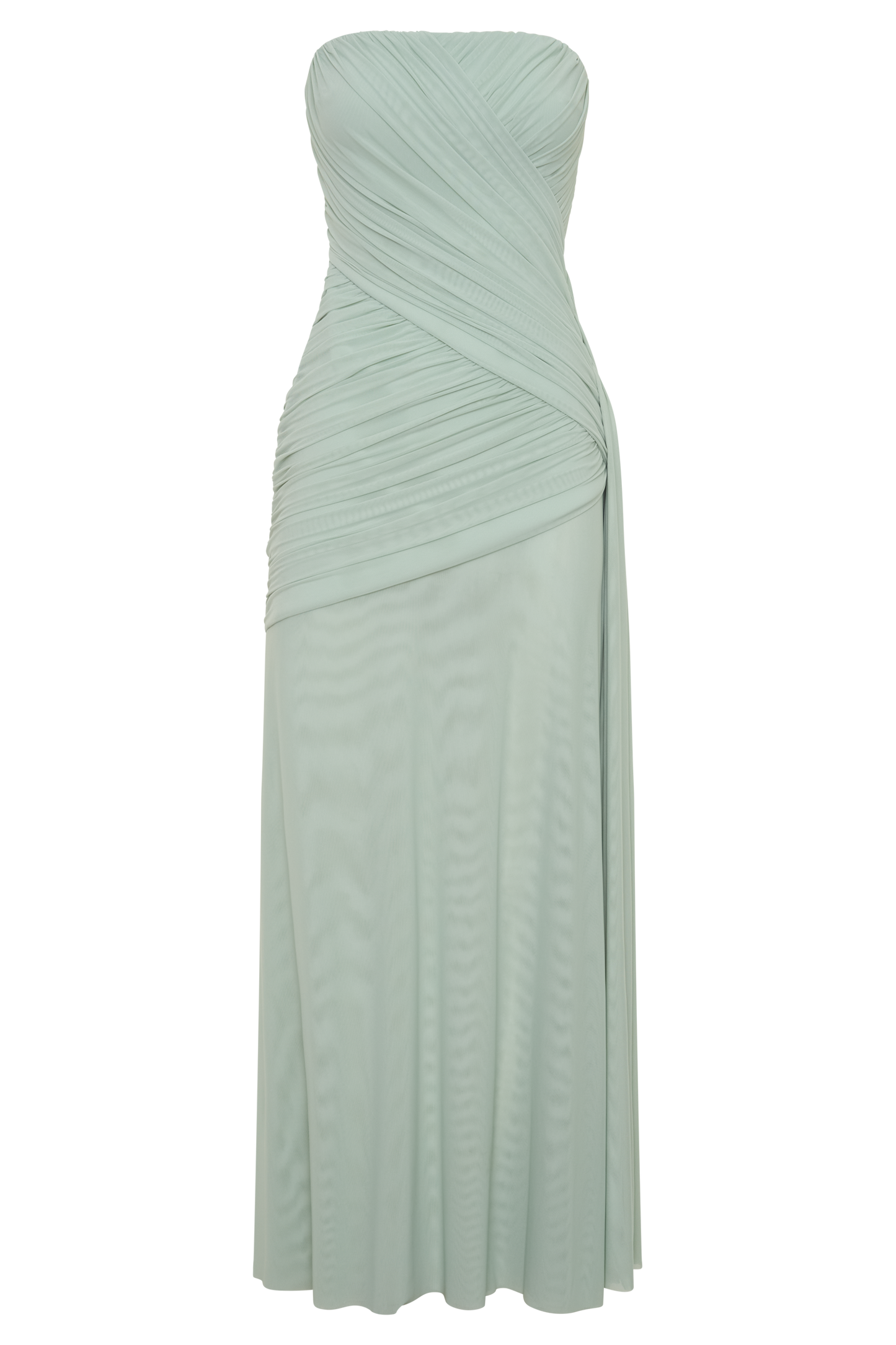 Monet Strapless Rüsch-Mesh Maxi-Kleid - Aqua Grau