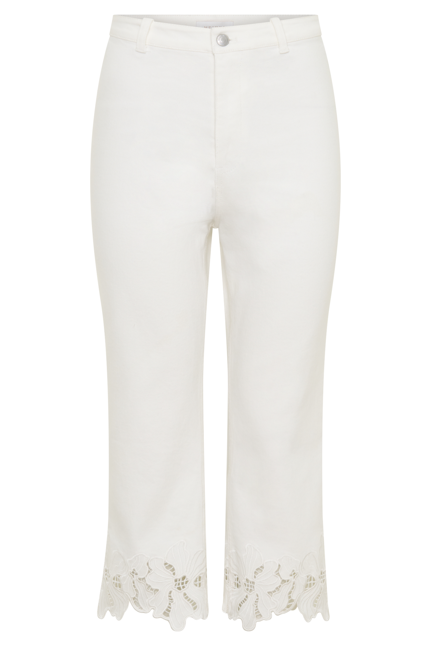 Tillie Blumenstickerei Denim Caprihosen - Weiß