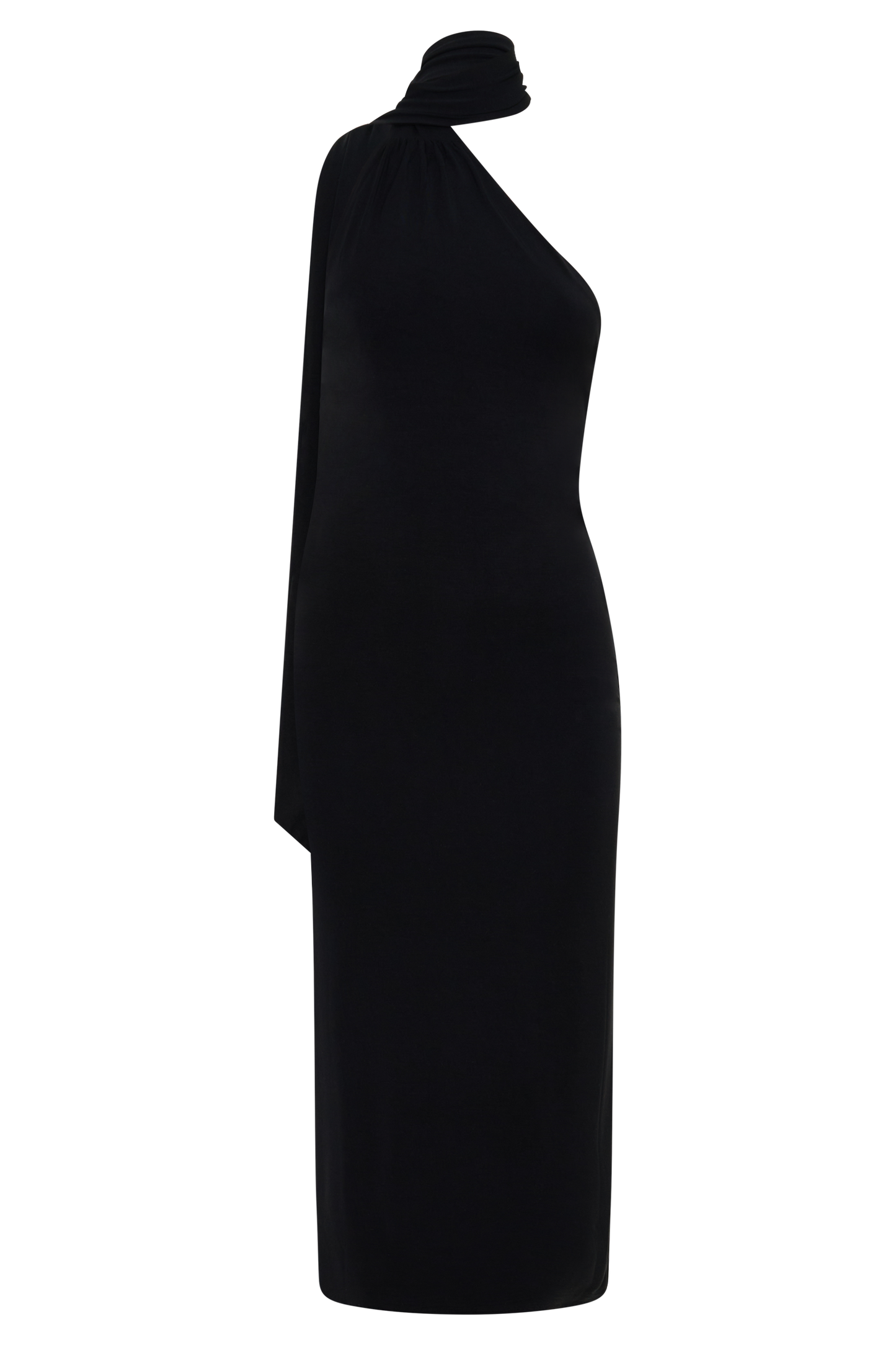 Jemma Ein-Schulter-Bindung Midi Kleid - Schwarz