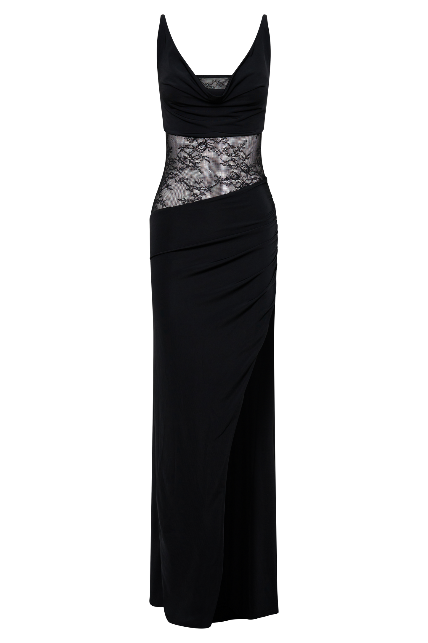 Kelela Draped Slinky And Lace Maxi Kleid - Schwarz