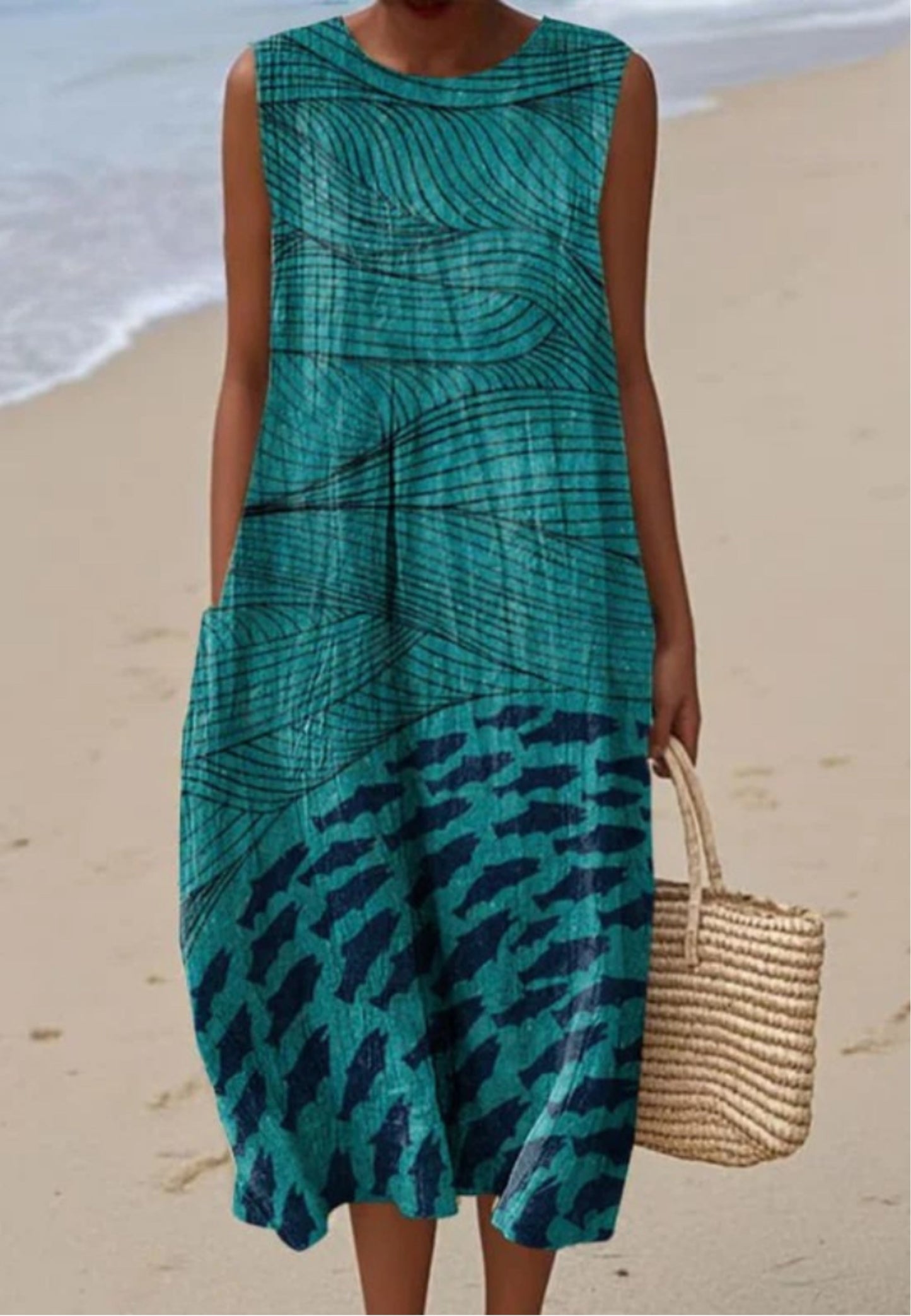 LYDIA | KLEID MIT OZEAN- UND FISCHKUNST