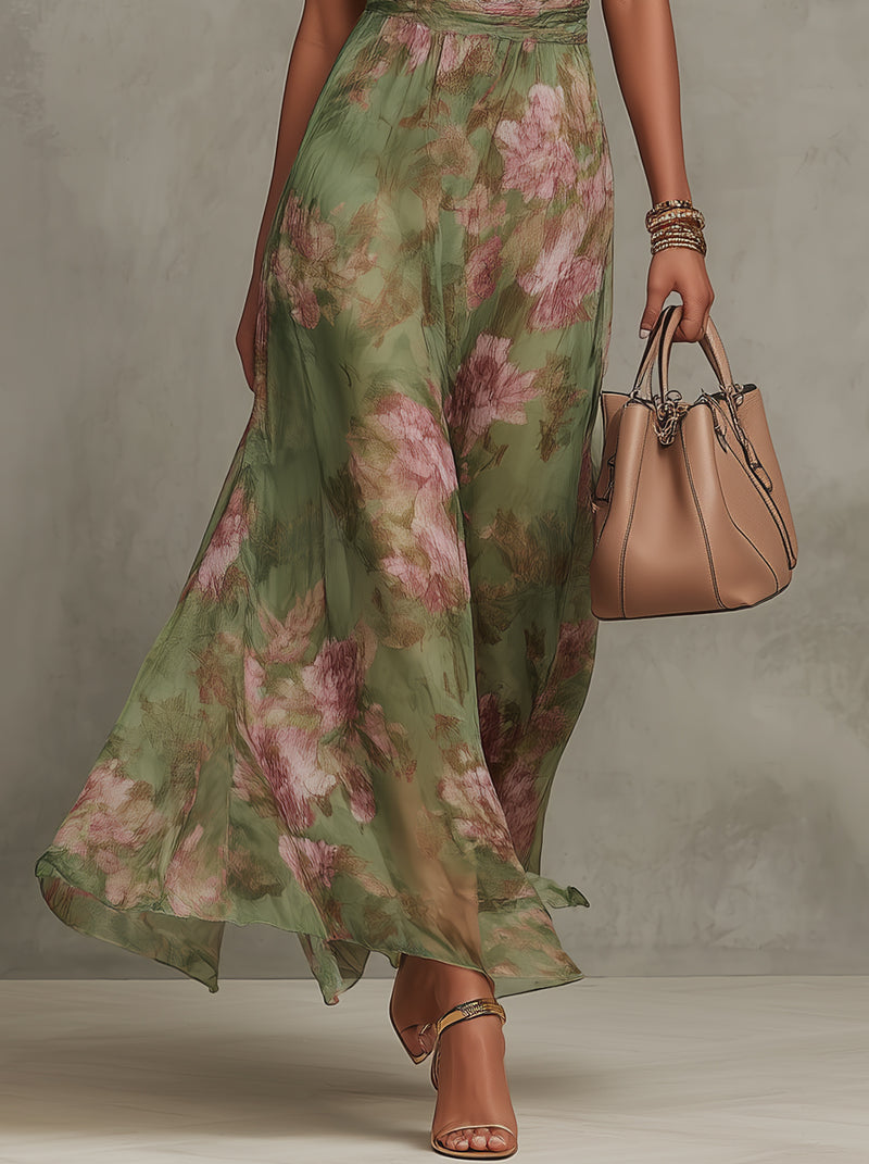 Livia | Elegantes Maxikleid mit Blumenmuster und Halter