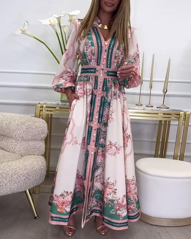 Chic Rosa Langarm-Maxikleid