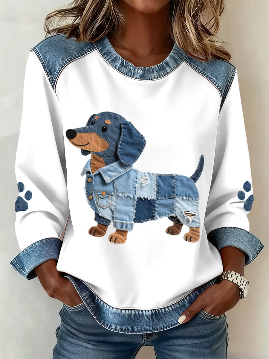 Brisa - Damenpullover mit Patchworkmuster und Dackelmuster