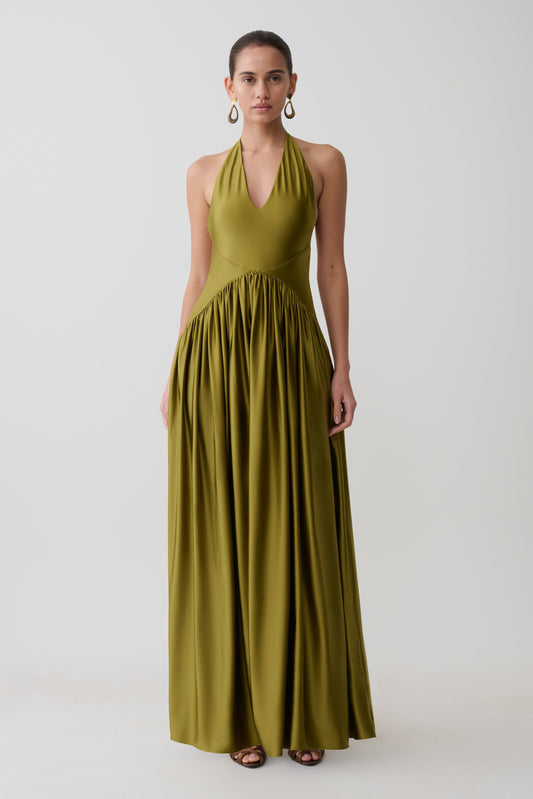 Cypress Halter Maxi Kleid - Oliv