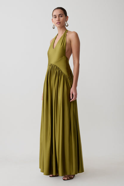 Cypress Halter Maxi Kleid - Oliv