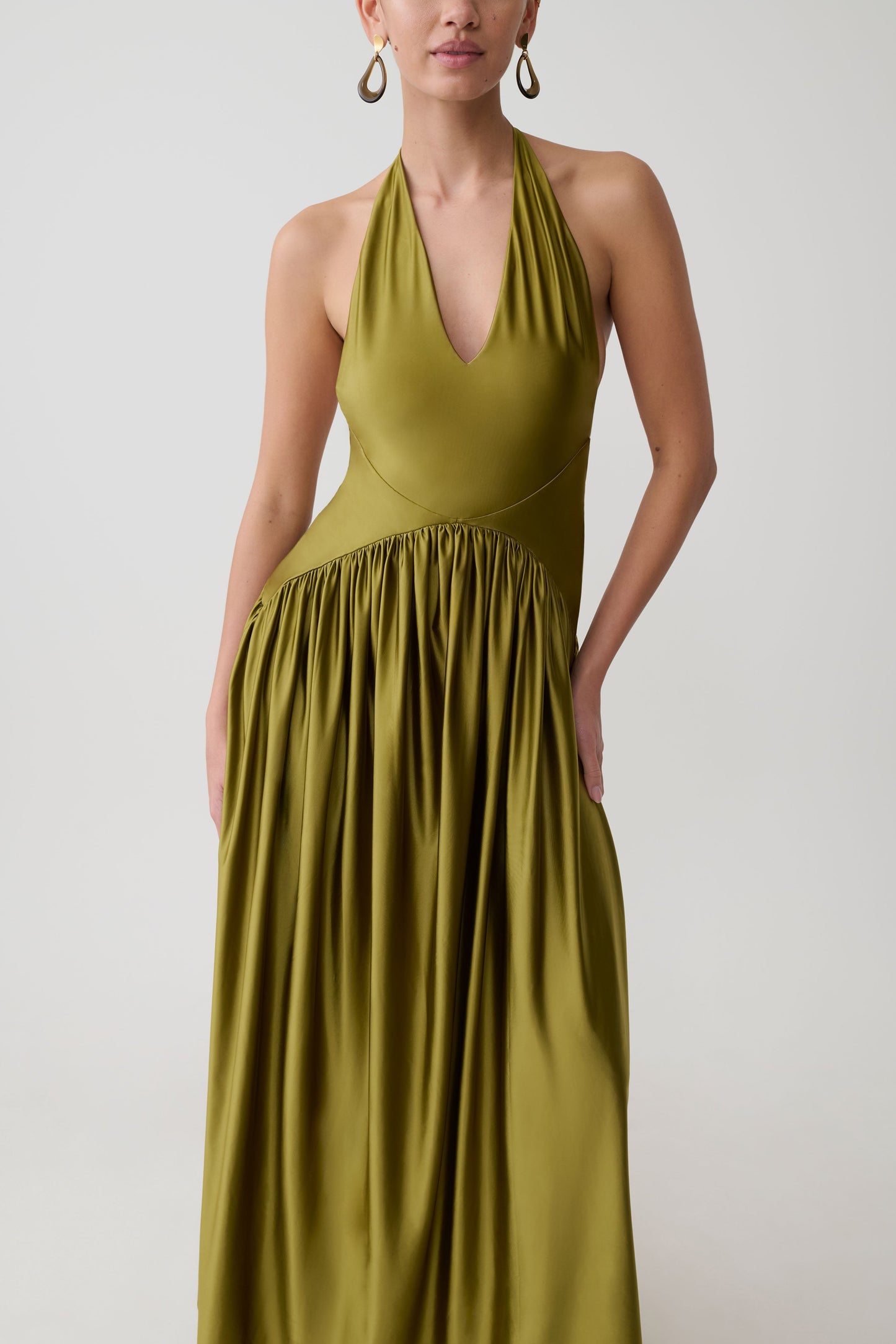 Cypress Halter Maxi Kleid - Oliv