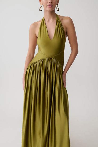 Cypress Halter Maxi Kleid - Oliv