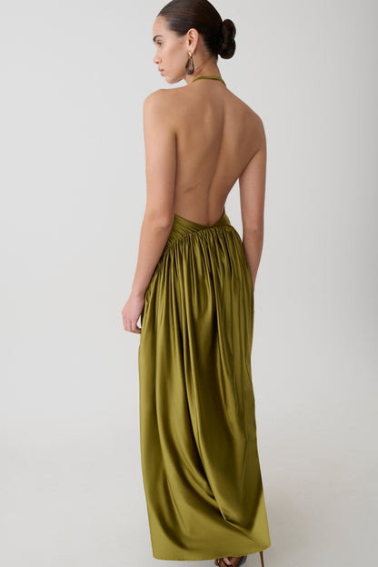 Cypress Halter Maxi Kleid - Oliv