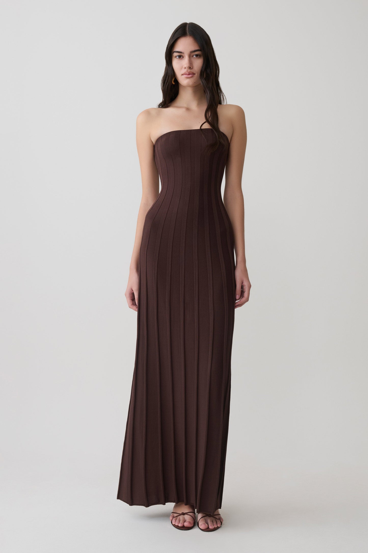 Pia Rippstrick Strapless Maxikleid - Schokolade