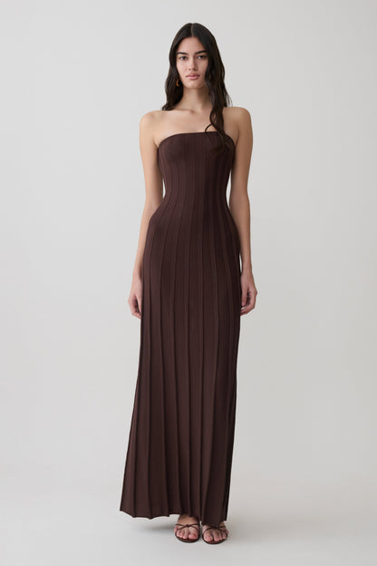 Pia Rippstrick Strapless Maxikleid - Schokolade