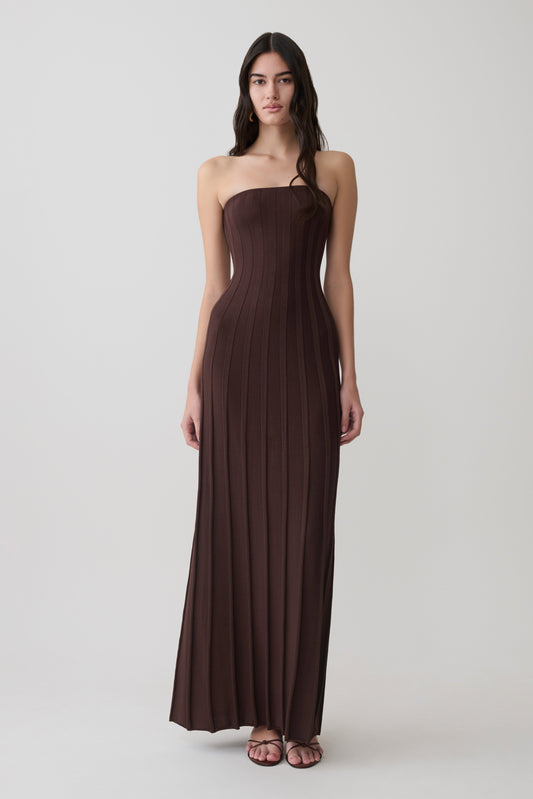 Pia Rippstrick Strapless Maxikleid - Schokolade