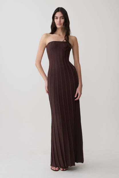 Pia Rippstrick Strapless Maxikleid - Schokolade
