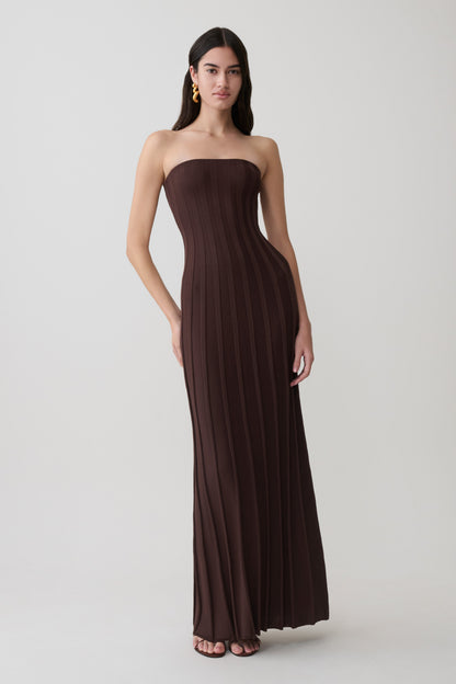 Pia Rippstrick Strapless Maxikleid - Schokolade