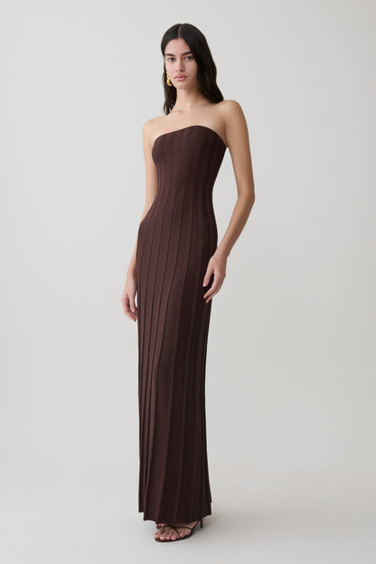 Pia Rippstrick Strapless Maxikleid - Schokolade