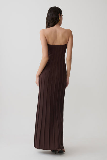 Pia Rippstrick Strapless Maxikleid - Schokolade