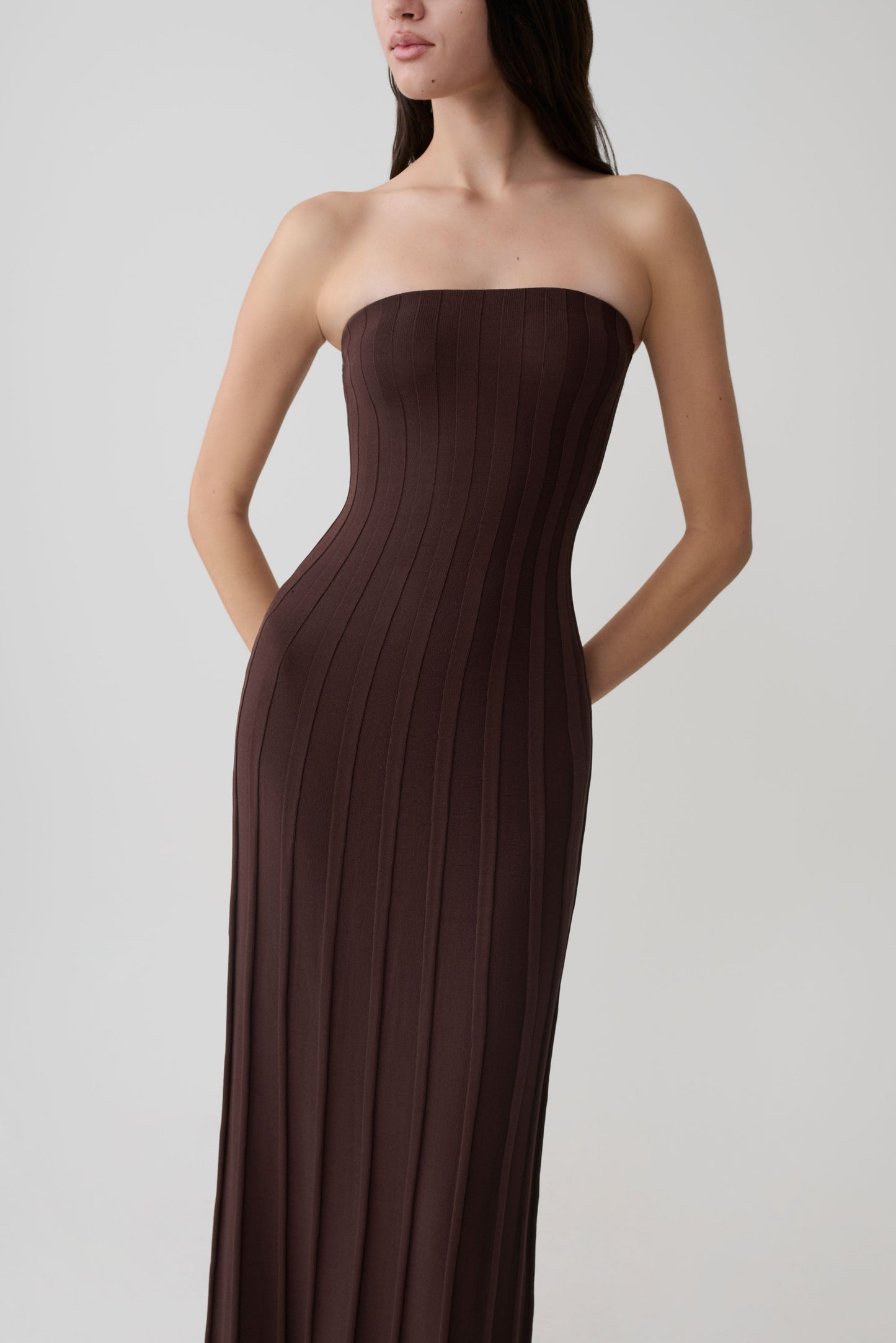 Pia Rippstrick Strapless Maxikleid - Schokolade