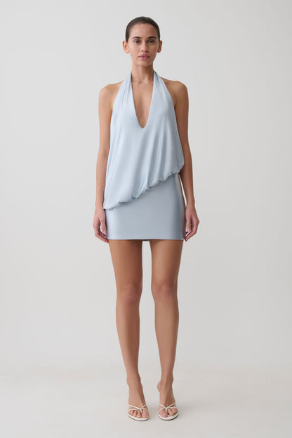 Arabel Drapiertes Halter-Minikleid - Hellblau