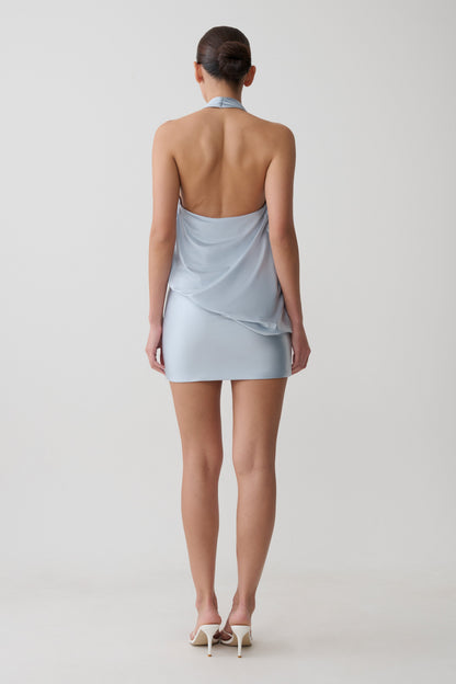 Arabel Drapiertes Halter-Minikleid - Hellblau