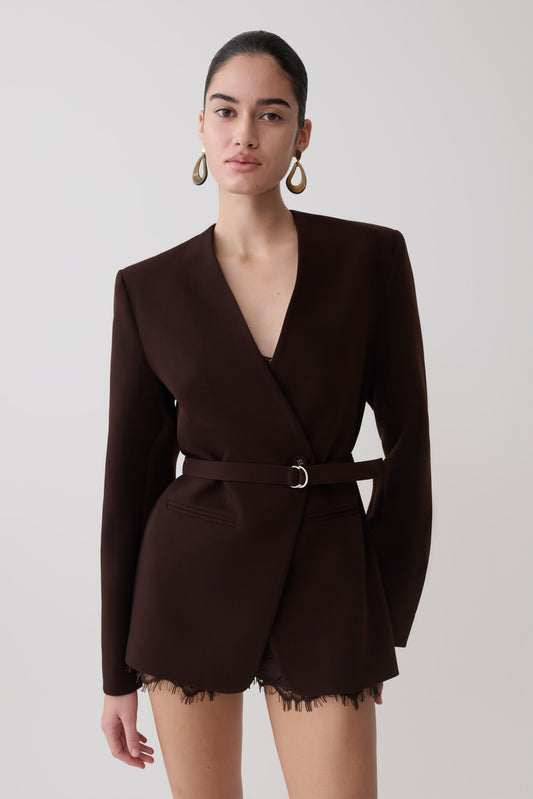 Darcie Drop Shoulder Anzugblazer - Dunkle Schokolade