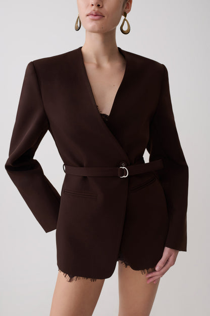 Darcie Drop Shoulder Anzugblazer - Dunkle Schokolade