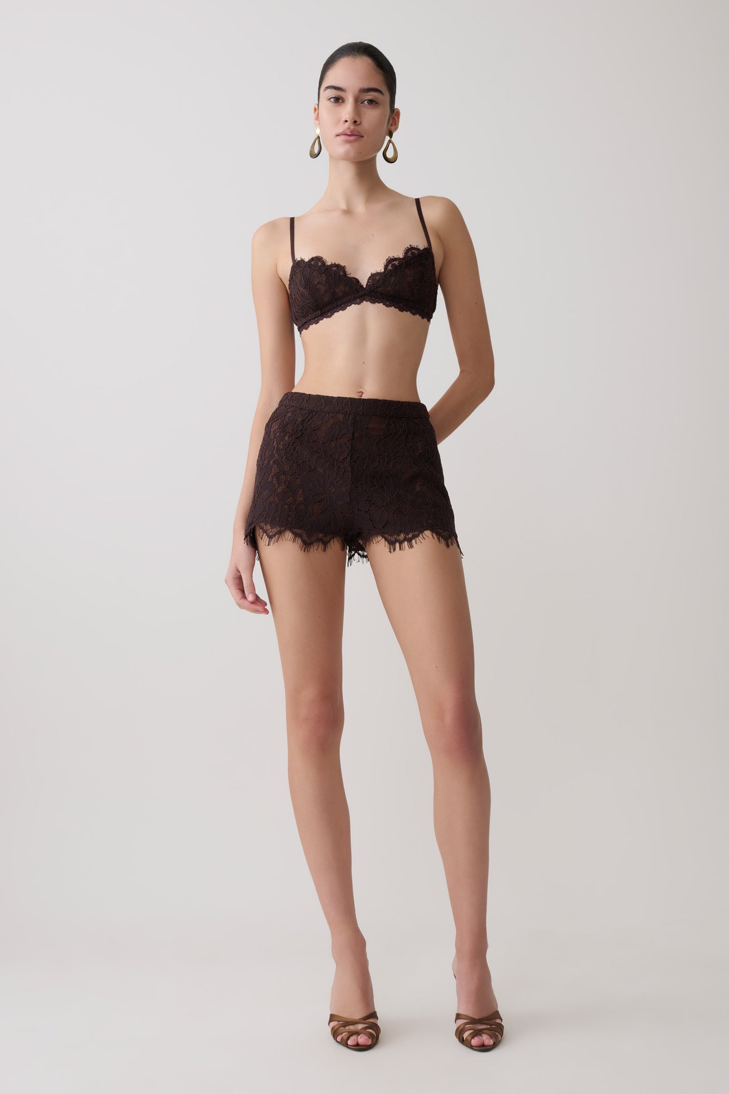 Gigi Spitzen-Mini-Shorts - Dunkle Schokolade