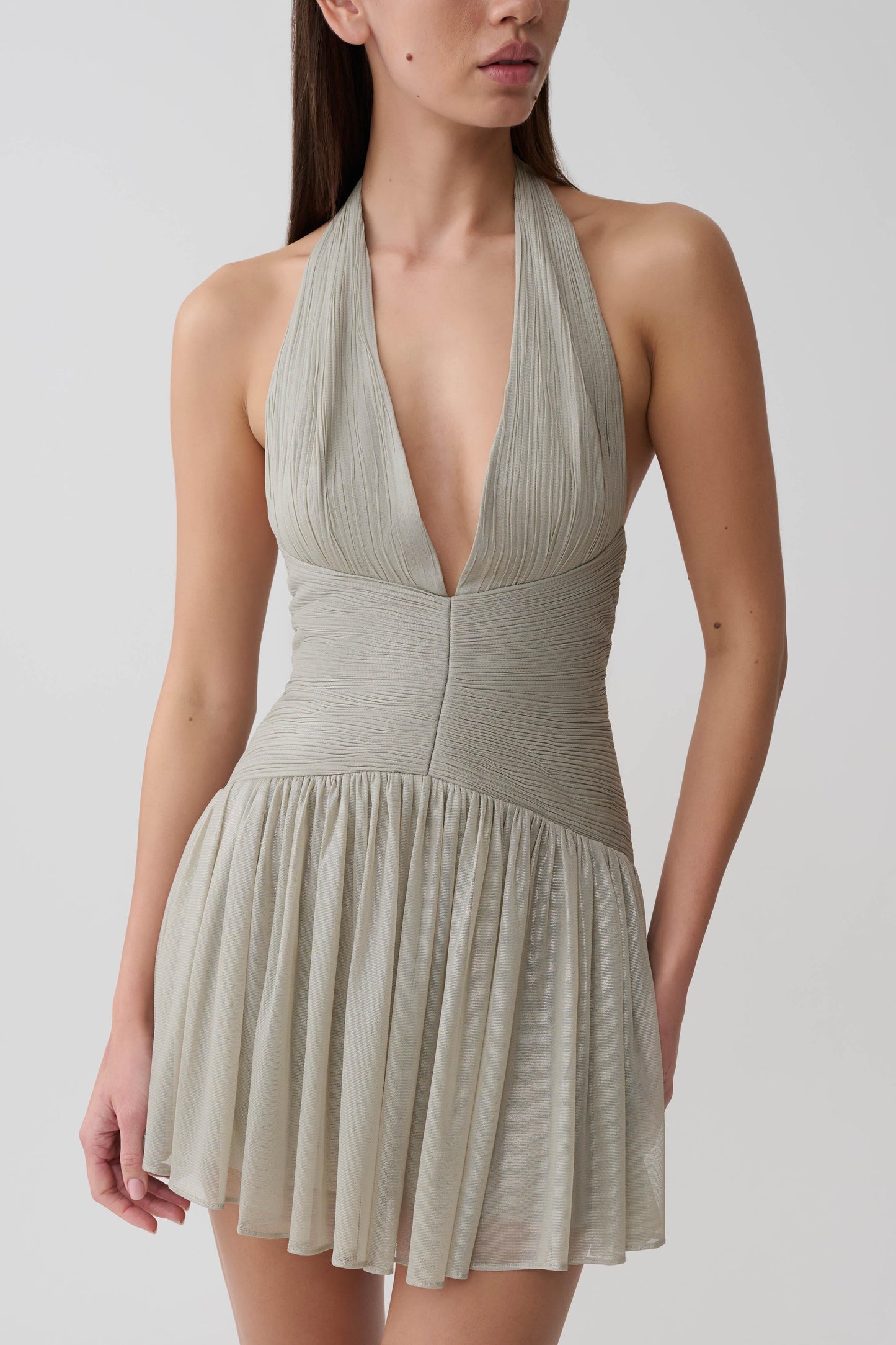Lucille Halter Plissiertes Mini-Kleid - Silber
