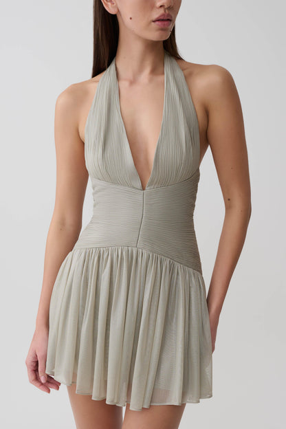 Lucille Halter Plissiertes Mini-Kleid - Silber