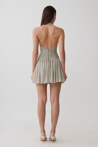 Lucille Halter Plissiertes Mini-Kleid - Silber