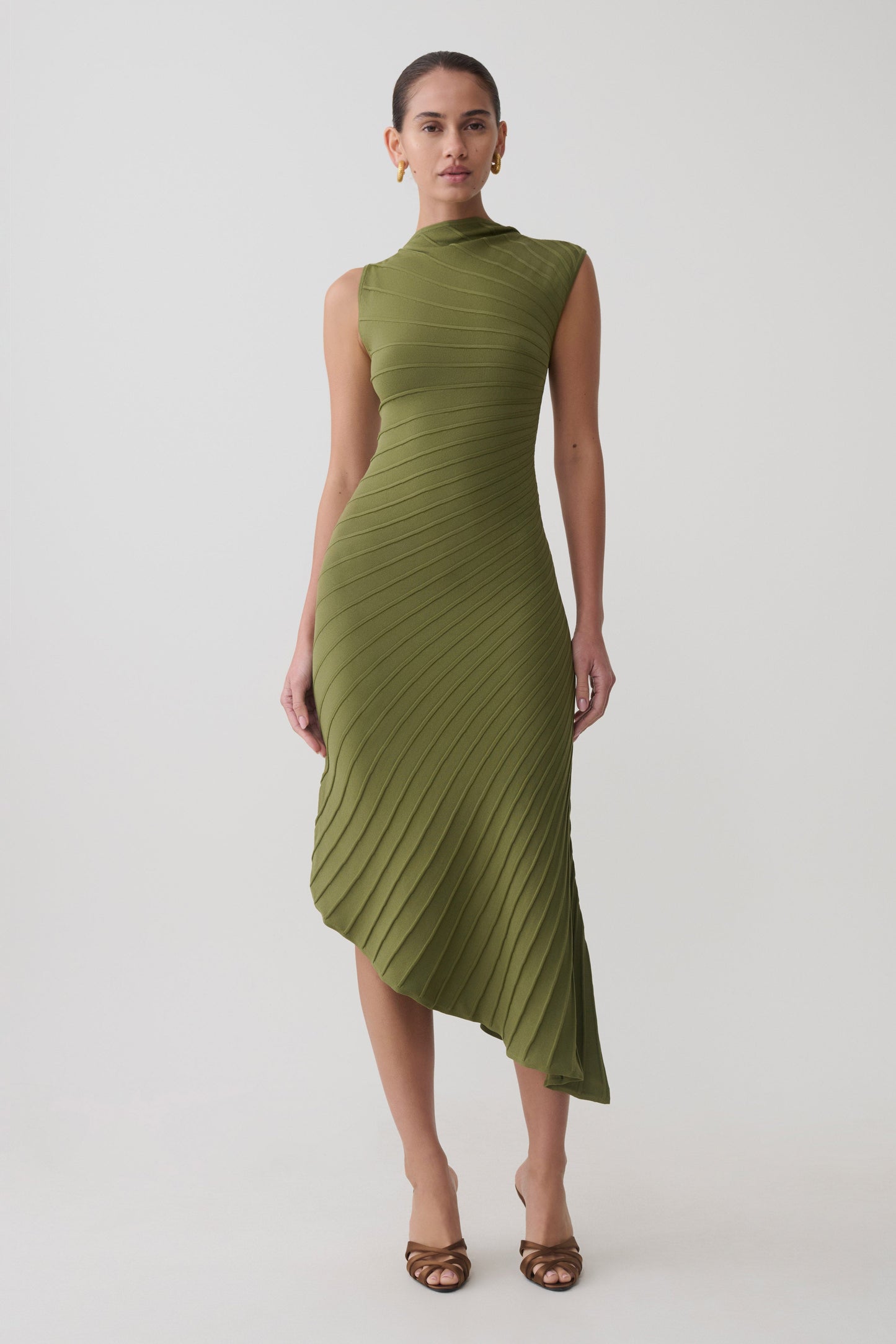 Milasandra Plissiertes Strickkleid - Oliv